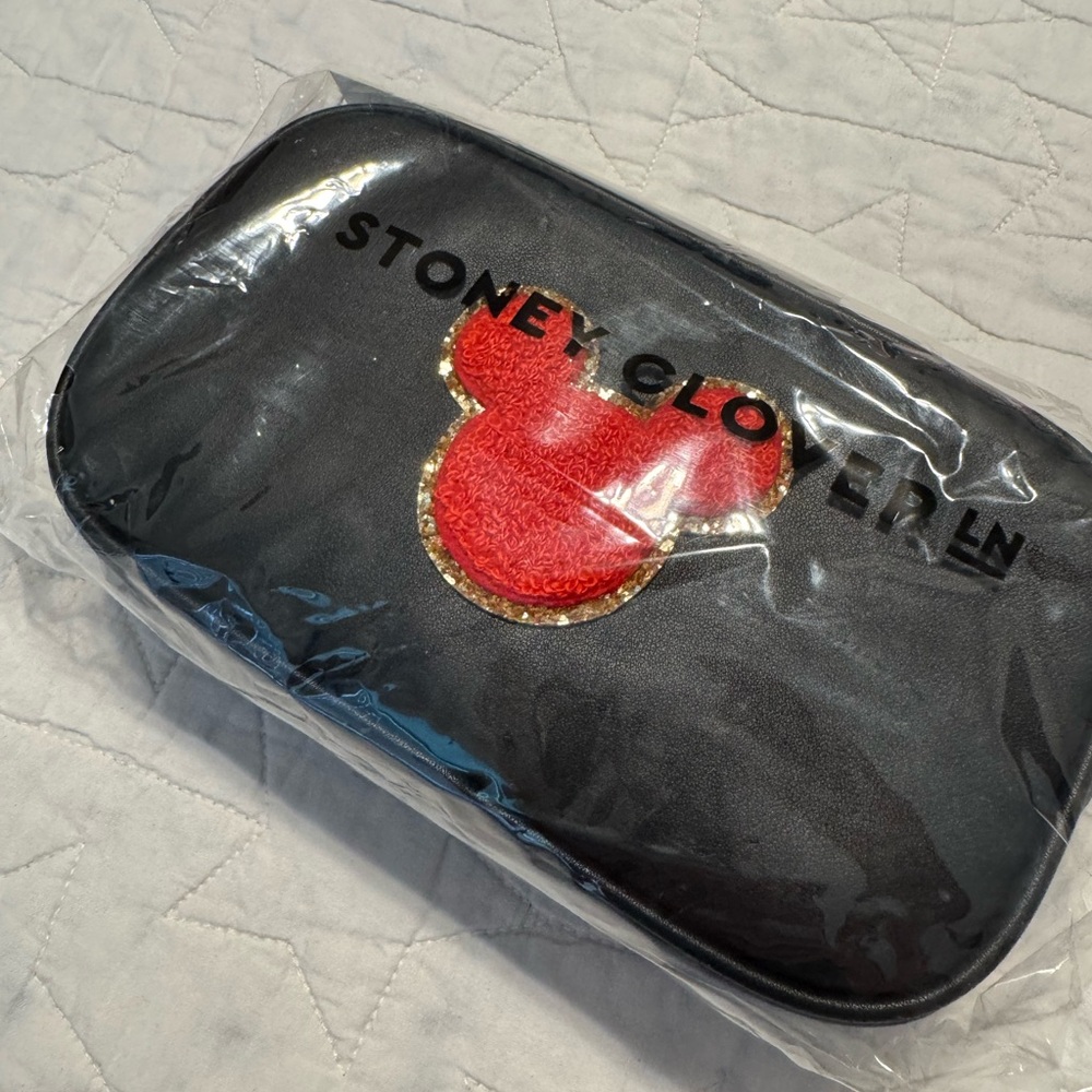Stoney Clover Lane vegan leather pouch with red glitter Mickey patch